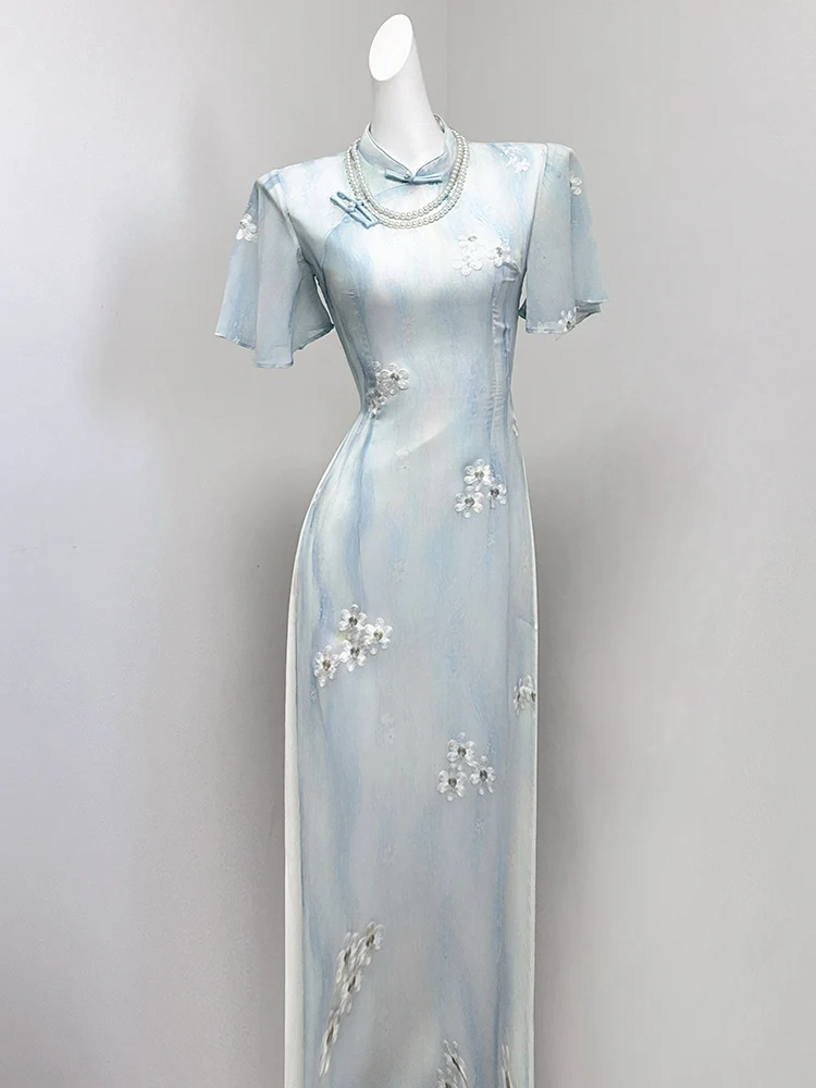 

Light Blue Dr New Chinese Sle Beautiful 2025 New Thin Net Skirt Dr Small Size High End Summer Dr