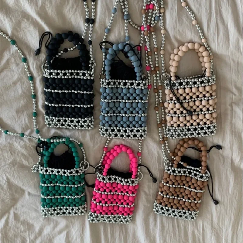 Handmade Woven Beaded Pearl Bags For Women Handbags New Fashion Small Beading Tote Trend Beach Vacation Phone Clutch Party Bags