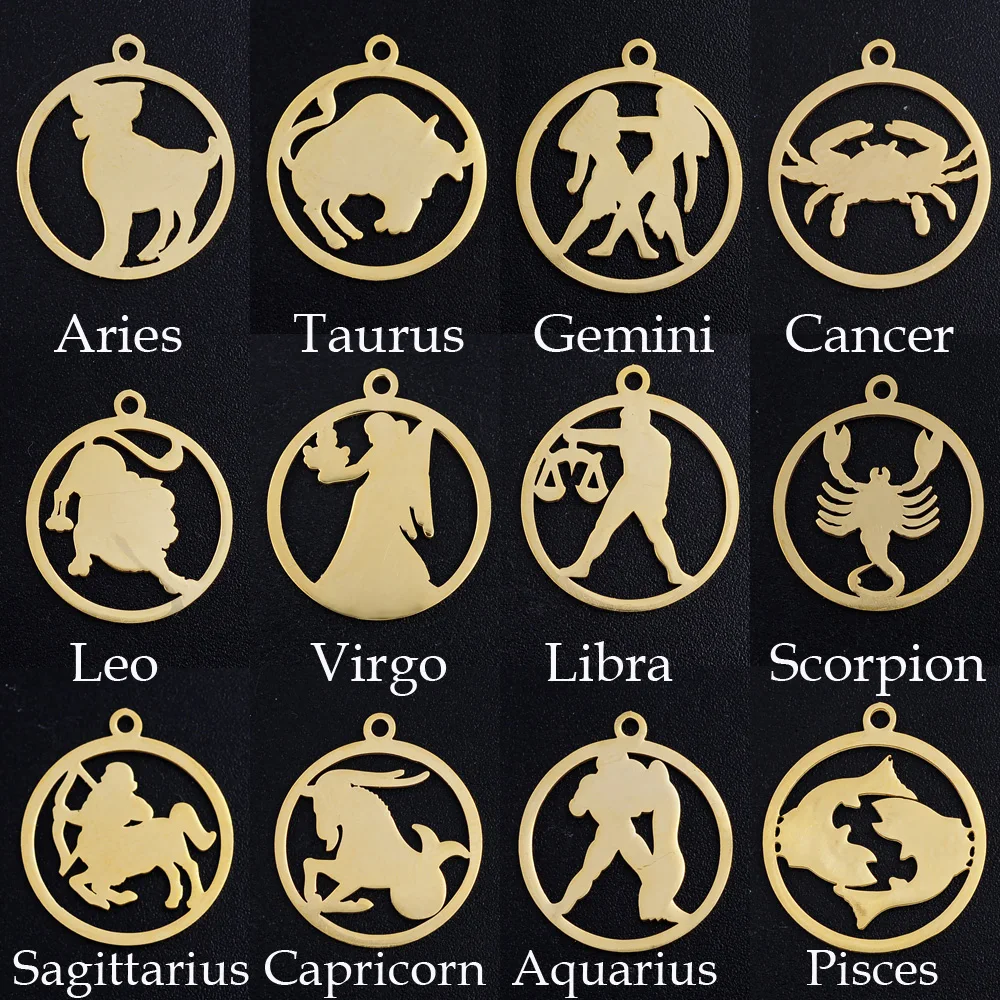 10 Pieces/lot 316 Stainless Steel 12 Constellation Zodiac Signs Earring Charm Wholesale Aries Gemini Pendants DIY Jewelry Charms