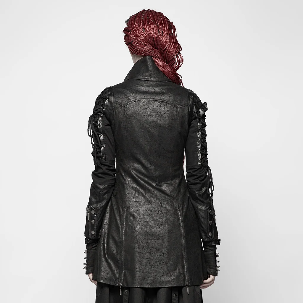 PUNK RAVE Gothic Style Women Vampire Red Punk Studded Heavy Pu Leather Motorcycle Jacket Fashion Brand Quality Long Coat Y349