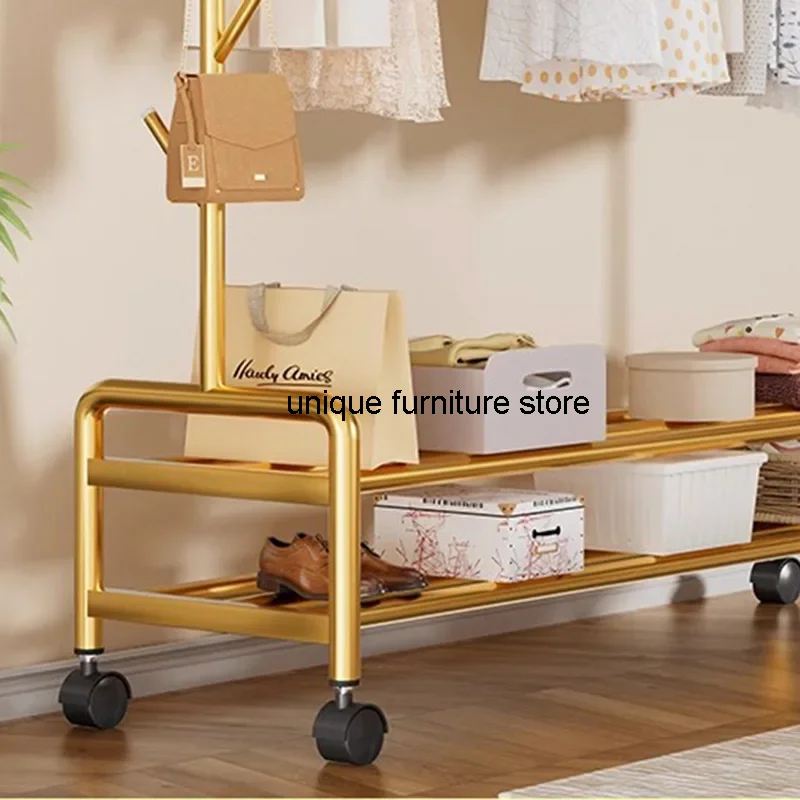 Golden Minimalist Clothes Rack Metal Floor Bedroom Shoe Storage Clothes Hanger Garment Shelves Arara De Roupa Garden Furniture