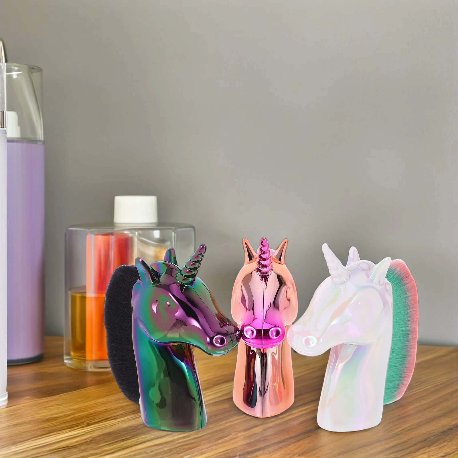 Brosse ergonomique anti-poussière pour ongles, 3 pièces, moulage licorne pour le traitement de manucure artistique, blanc, noir, multicolore