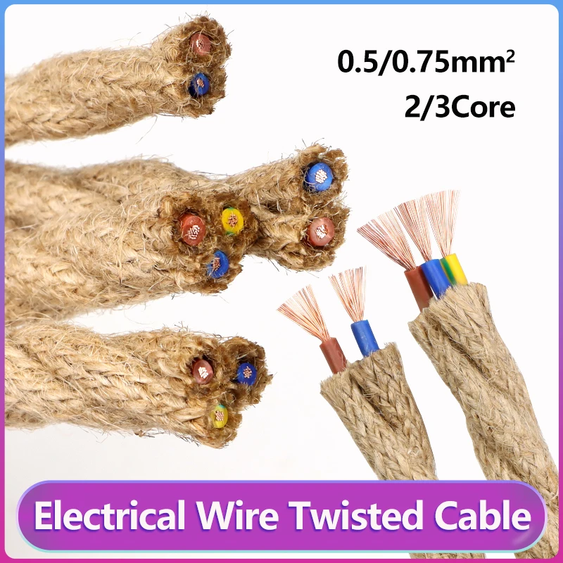 

Electrical Wire Twisted Cable 2/3 Cores Sq0.5/0.75mm Hemp Rope Retro Style Copper Vintage Braided Wire Pendant Light Lamp Cord