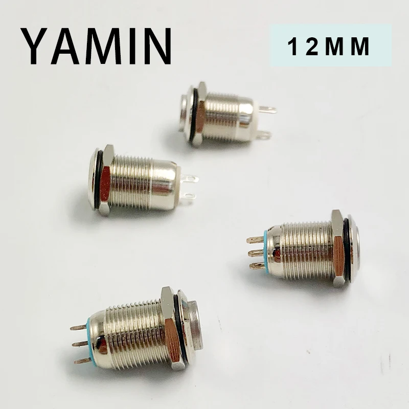 12mm Metal Push Button Switch Self-locking Latching/Momentary Reset Waterproof High/Flat Round 2/3 pins Nickel plated brass