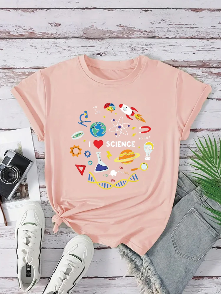 Science Lover Chemistry Biology Physics Love Science T-Shirt Short Sleeve Round Neck Tee Top Cute Tshirts For Women Graphic