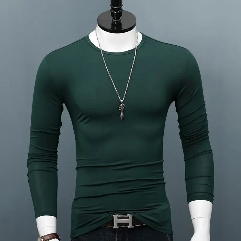 Outdoor Fitness Sports Men\'s T Shirt Casual Simplicity Solid Long Sleeve T-shirts Autumn Loose Pullover Fashion Cotton Men Tops