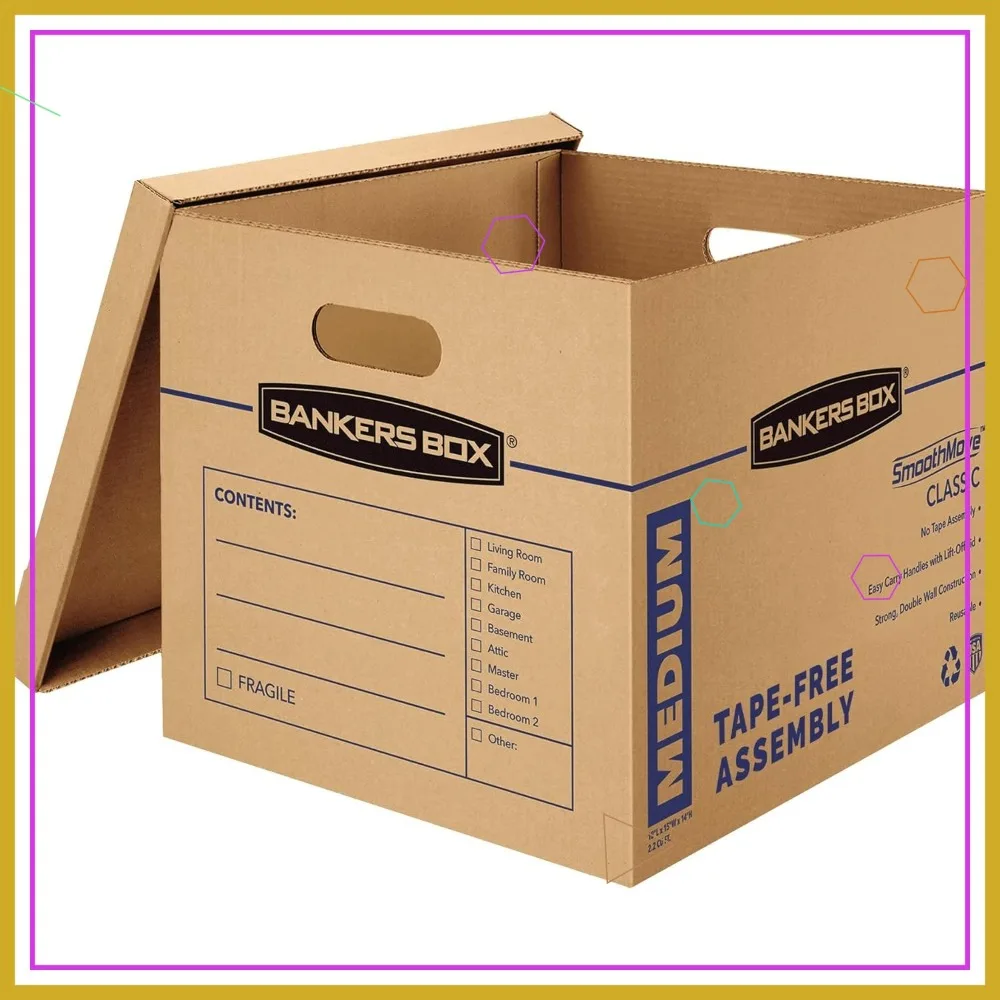 

Classic Moving Box 10 Pack, Reinforced Handles, Tape-Free Assembly, with Lid, 19x14.5x15.5 in