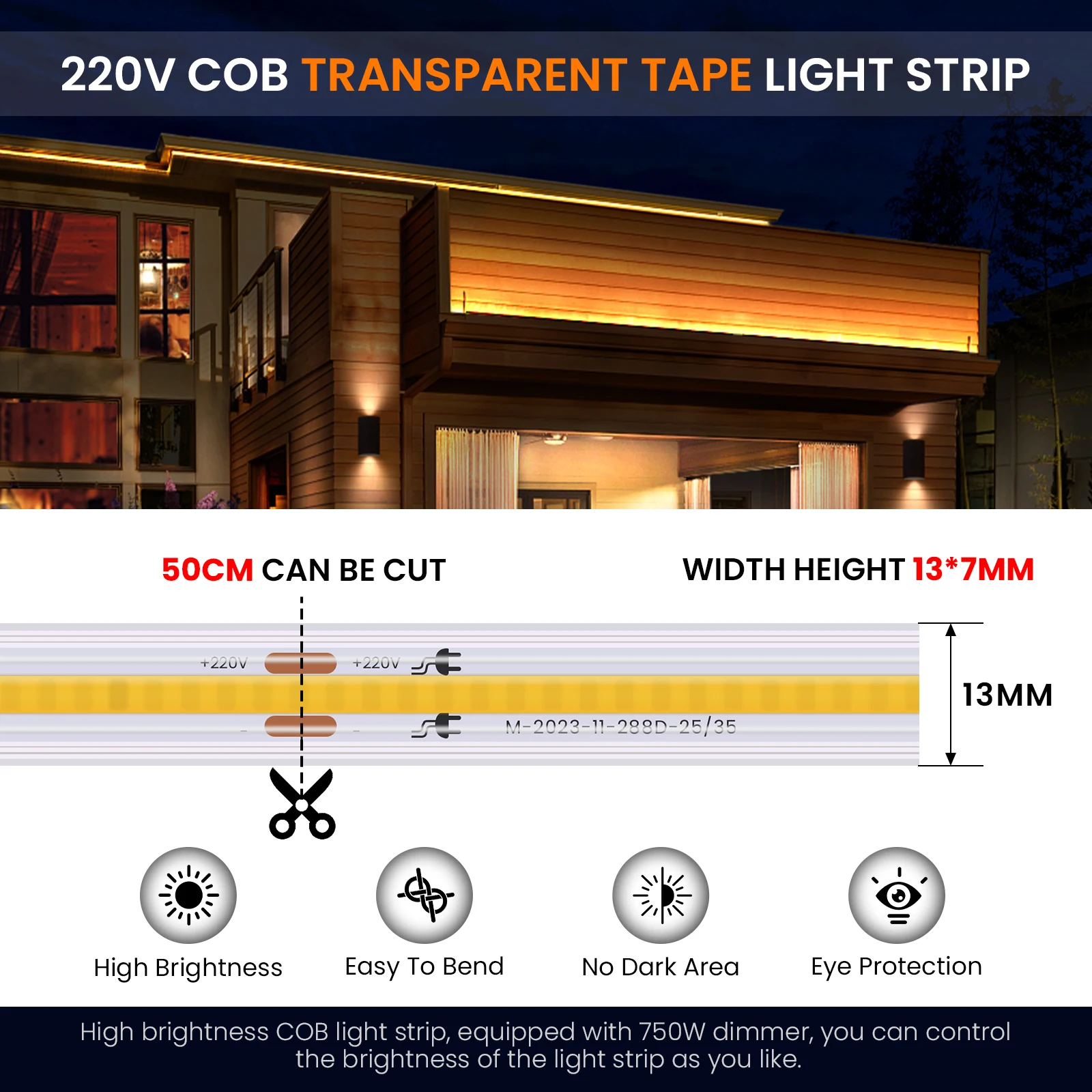 Tuya WIFI Alexa kontrolka COB Strip AC 220V 240V IP65 wodoodporna Bluetooth ściemnialna elastyczna taśma łańcuch na pasku taśma LED