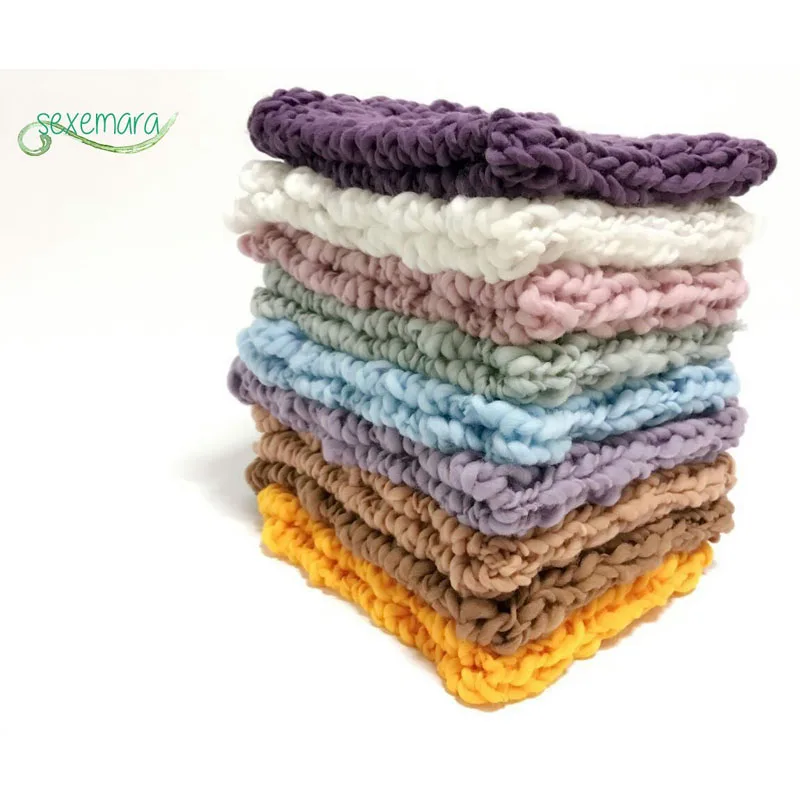 Wool Crochet Newborn Baby Girls Boys Blanket Newborn Photography Props,Crochet Knit Blanket Basket Background Filler 55*55cm