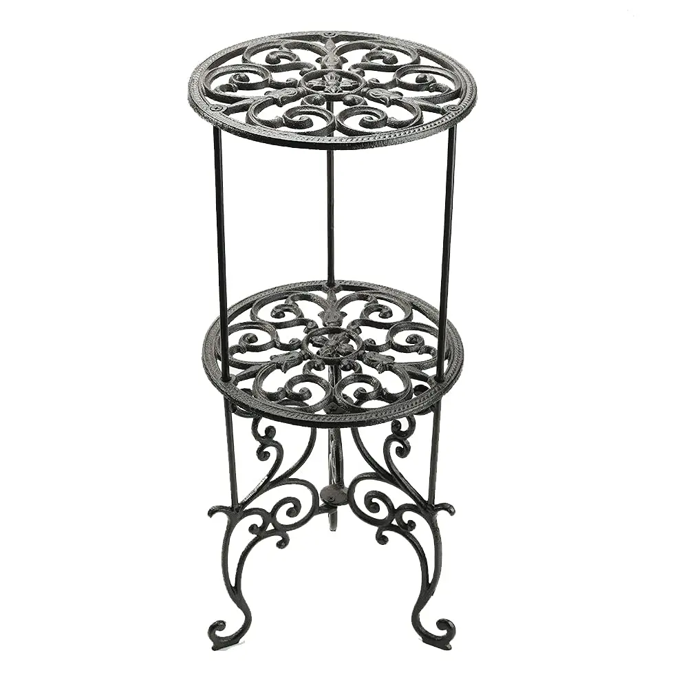 

Heavy Duty Cast Iron Potted Plant Stand,26-Inch 2 Tiers Metal Planter Rack,Decorative Flower Pot Holder,Vintage & Rustic Style