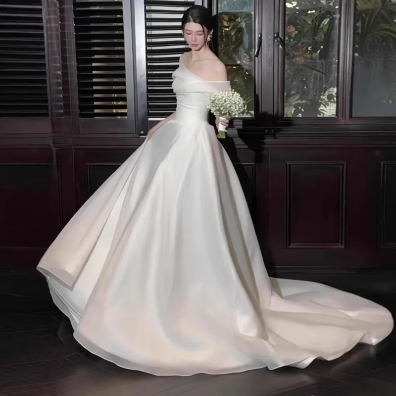 GIYSILE Customized One-shoulder Wedding Dress Simplicity 2025 New Fashion Luxury High-end Party Dress Trailing  Gauze Girl