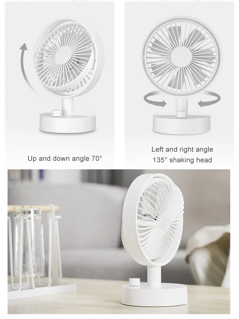 Desk fan/4000mAh Battery 17.5h Runtime|Adjustable Angle|Auto Oscillation /USB Charging-Ideal for Home,Office,and Outdoor Use