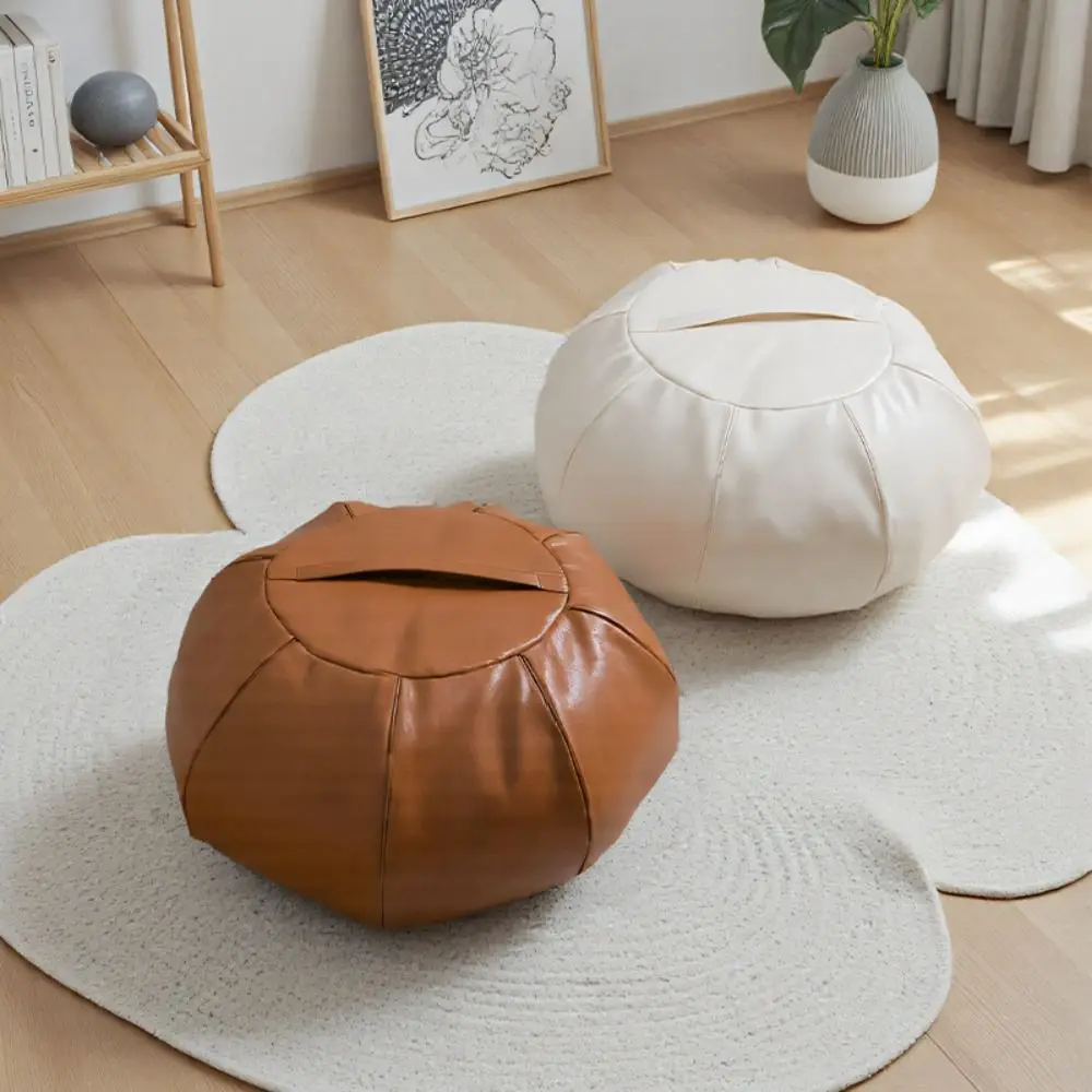 New PU Leather Ottoman Pouf Foldable Fillable Footstool Cover Pumpkin Shape Floor Seat Cushion Bedroom Use