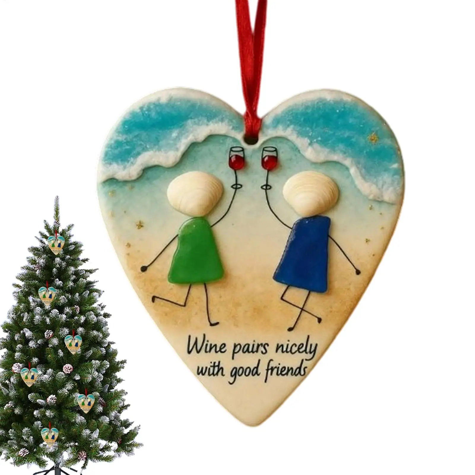 여성을 위한 우정 장식품 2D 아크릴 하트 모양 장식품 여성용 친구 펜던트 겨울 집 동료 휴일용