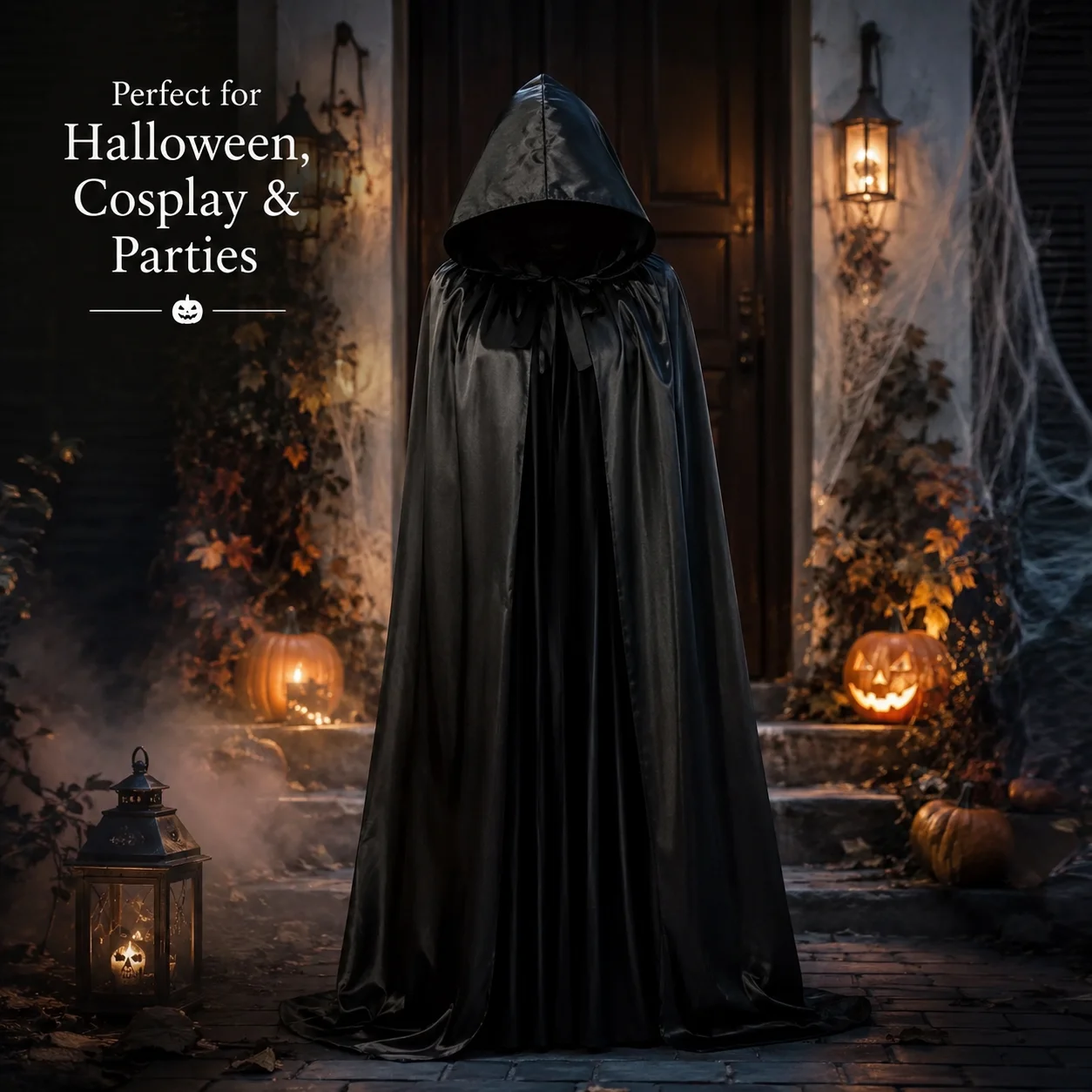 NUOYING Cape de sorcière noire à capuche unisexe, longue et douce, pour Halloween, accessoire de costume classique pour cosplay, fête à thème, performance scénique et déguisement de fête