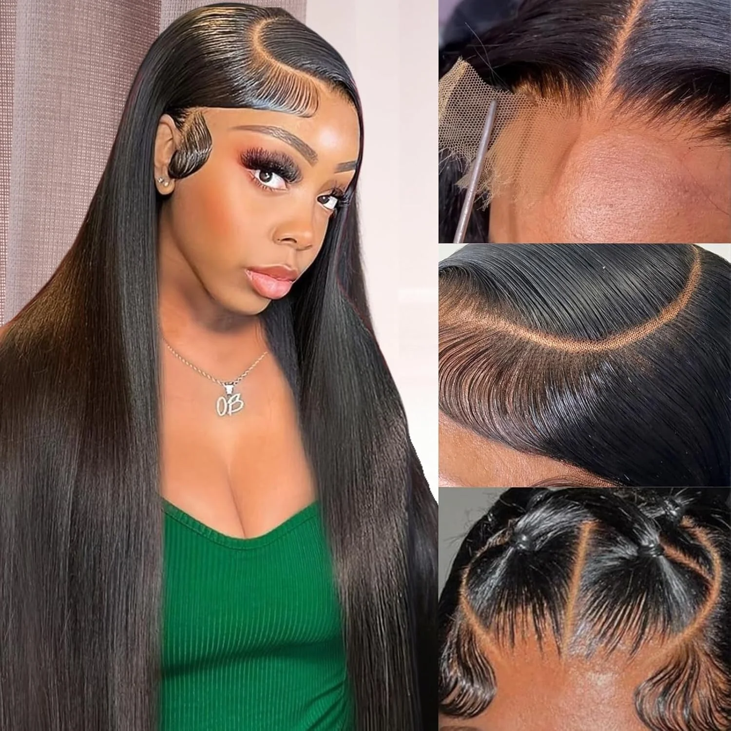 Parrucche anteriori in pizzo dritto grande 7x6 Capelli umani senza colla Chiusura anteriore in pizzo HD Parrucche pronte da indossare Densità 220% Glueless Nero naturale