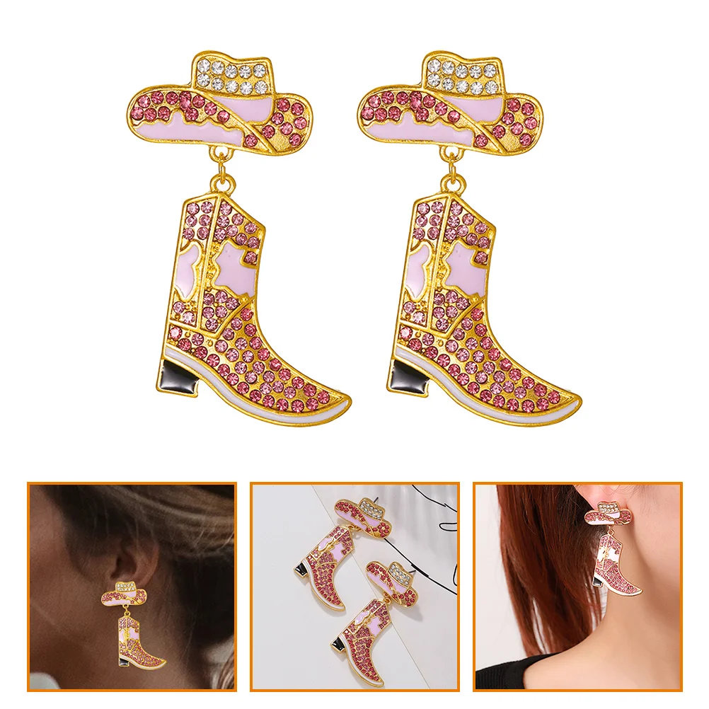 Design Alloy Oil Dripping Diamond Western Hat Boots Earrings European and American ( ) Country Jewelry Hats