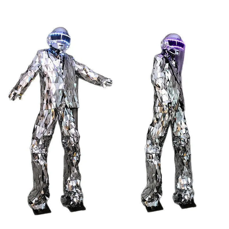 LED 스틸트 워크 미러 남성 의상 발광 헬멧 바 KTV 무대 공연 의상 프로그램 공연 소품 코스프레 의류