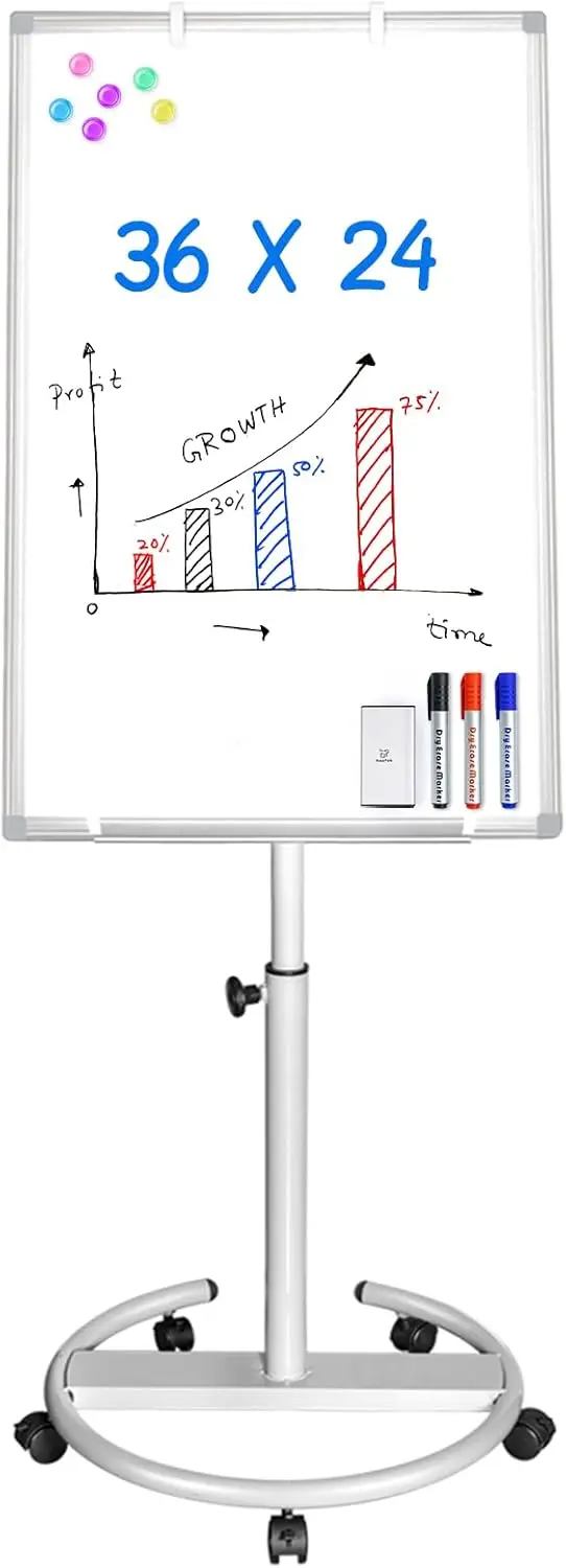 

Портативная магнитная доска для сухого стирания 36x24 дюйма с подставкой и крючками для флипчарта, простая в использовании маркерная доска для дома или офиса