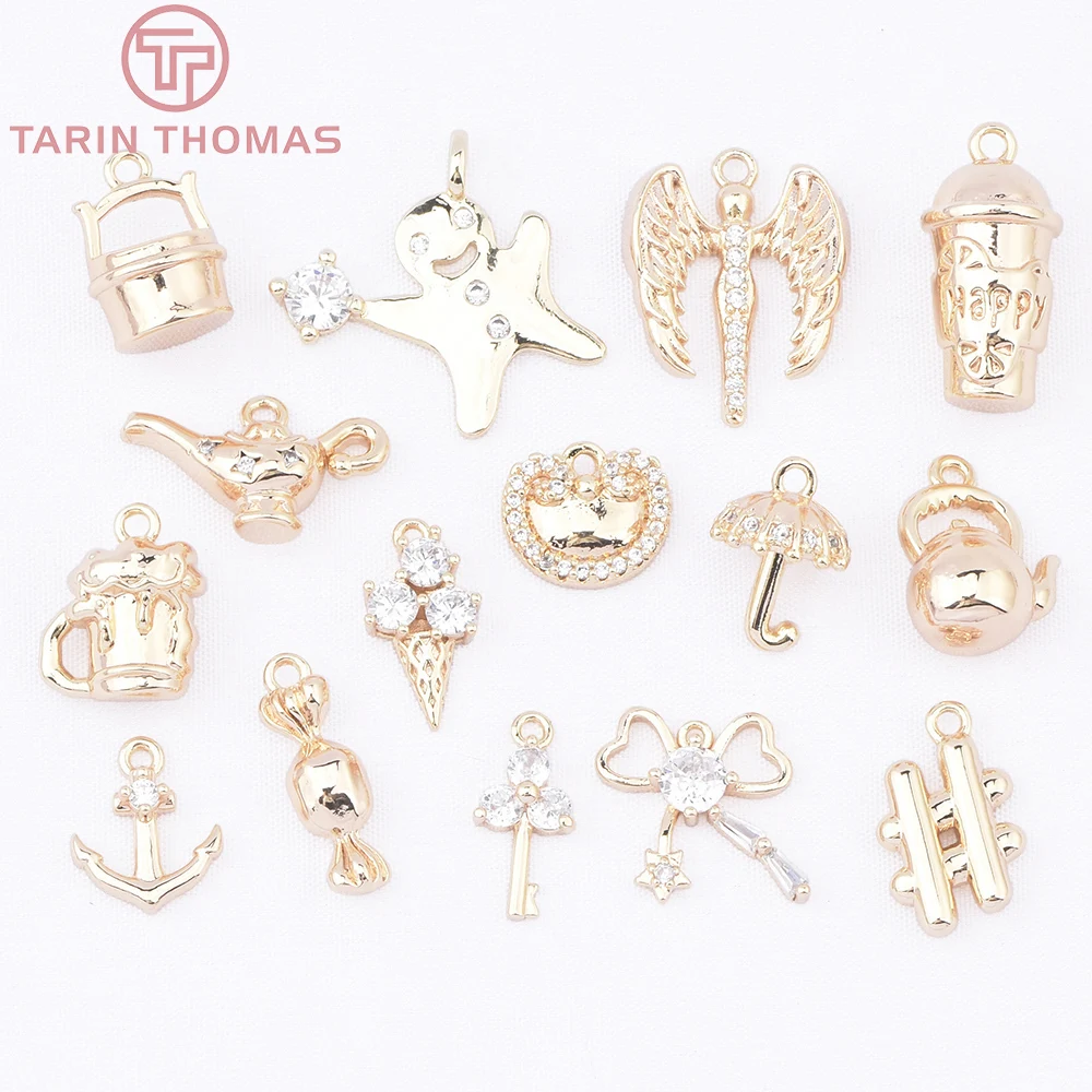 (9346) 24K Gold Color Brass with Zircon Gingerbread Man Ice Cream Anchor Pendants Charms High Quality Diy Jewelry Making