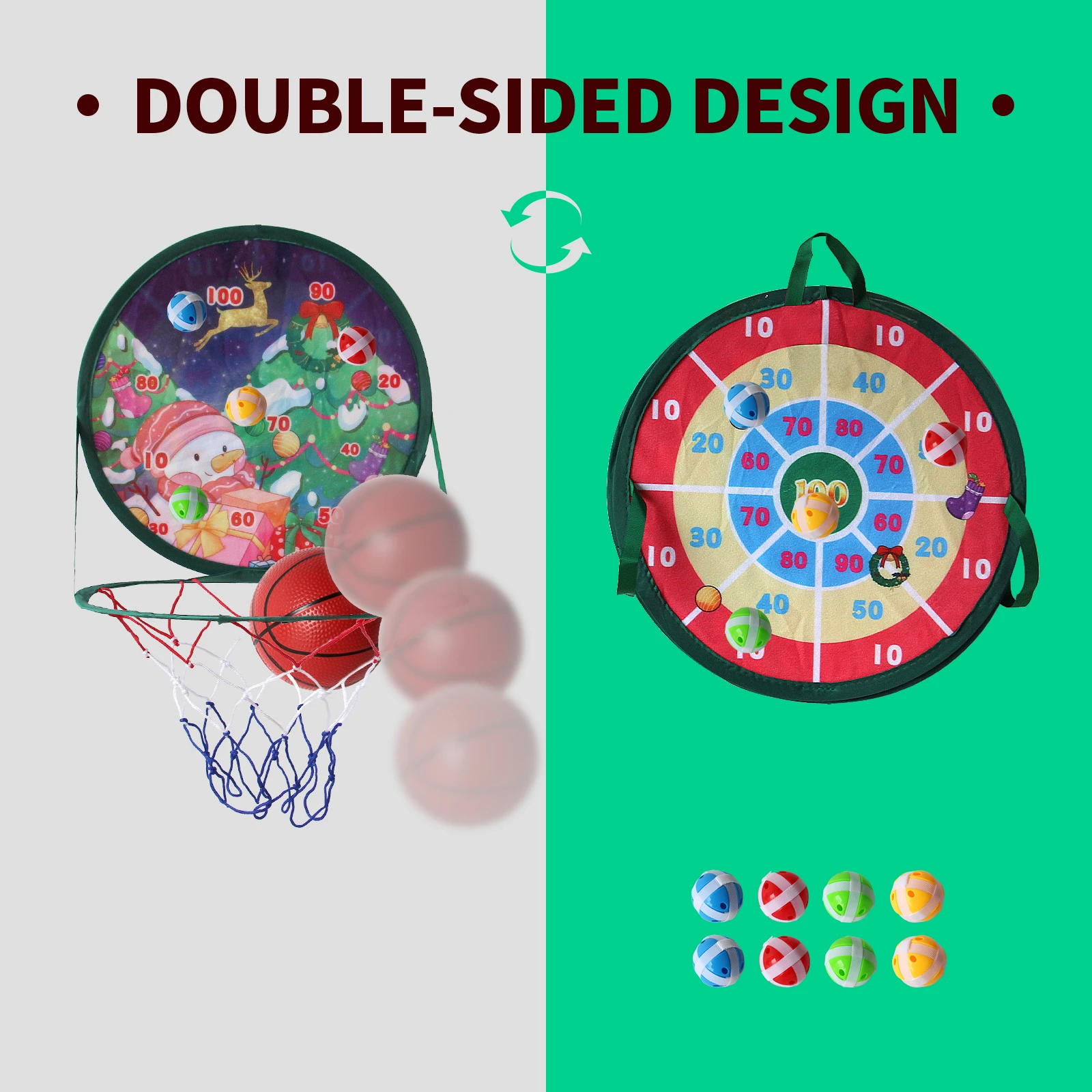 Weihnachts-2-in-1-Basketballkorb und Dartscheibe, Basketballkorb für Kinder, Mini-Basketballkorb für Slam Dunk-Spiele im Alter von 3–12 Jahren