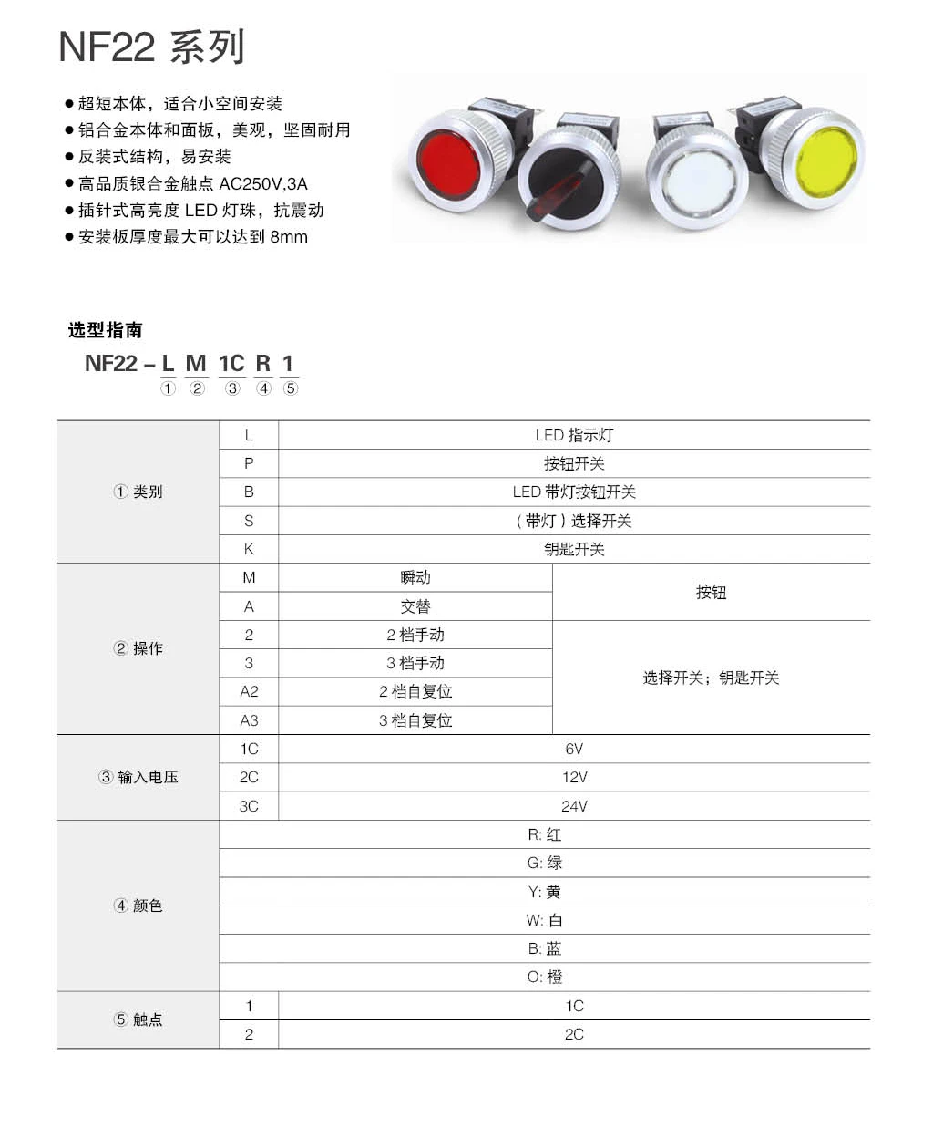 Brand new Korea Kin Heung KOINO NF22-S2, 3C LED planar switch