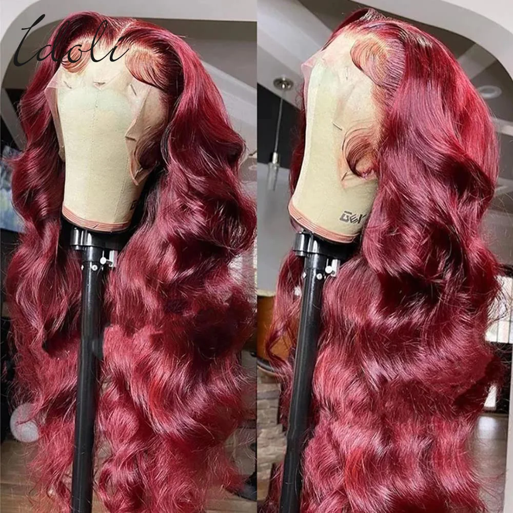 99J Burgundy Lace Front Wig Body Wave 13X4 13X6 HD Transparent Lace Front Human Hair Wig Brazylijskie kolorowe peruki z ludzkich włosów