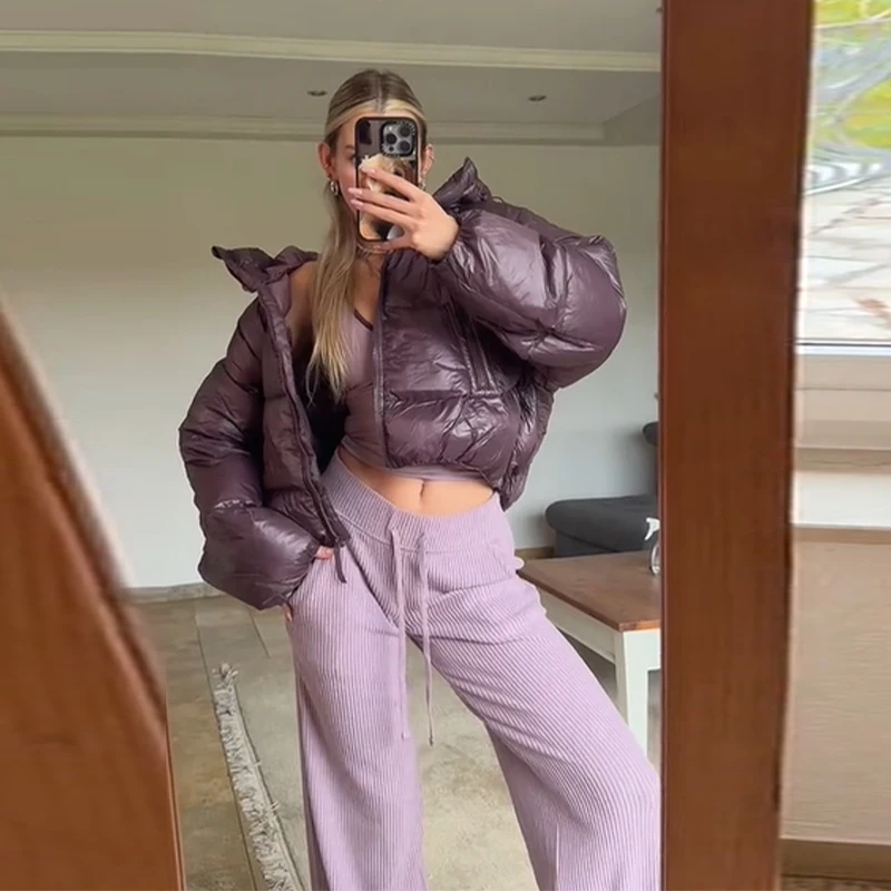 

Зимний пышный женский пуховик, утепленное короткое стеганое пальто с капюшоном и длинными рукавами, теплая верхняя одежда с карманами на молнии, новинка 2025, женские пальто