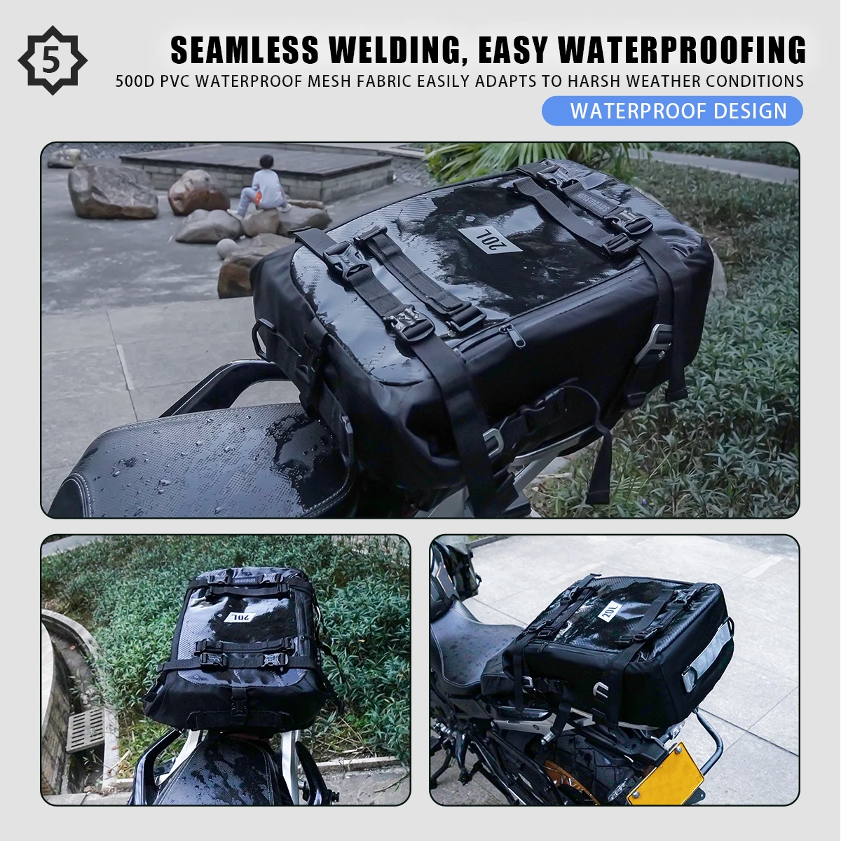 Waterproof Motorcycle Bumpers Bag 10L 20L 30L Luggage Pack Multi-Function Motorbike Saddle Rack Trunk Luggage Bags