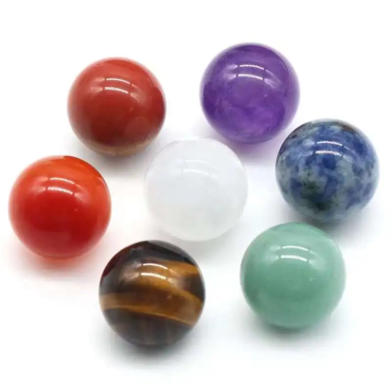 

7 Chakra Yoga Crystal Sphere Collection Healing Polished Stone Ball Mineral Charms for Making Jewlry Necklace Wholesale