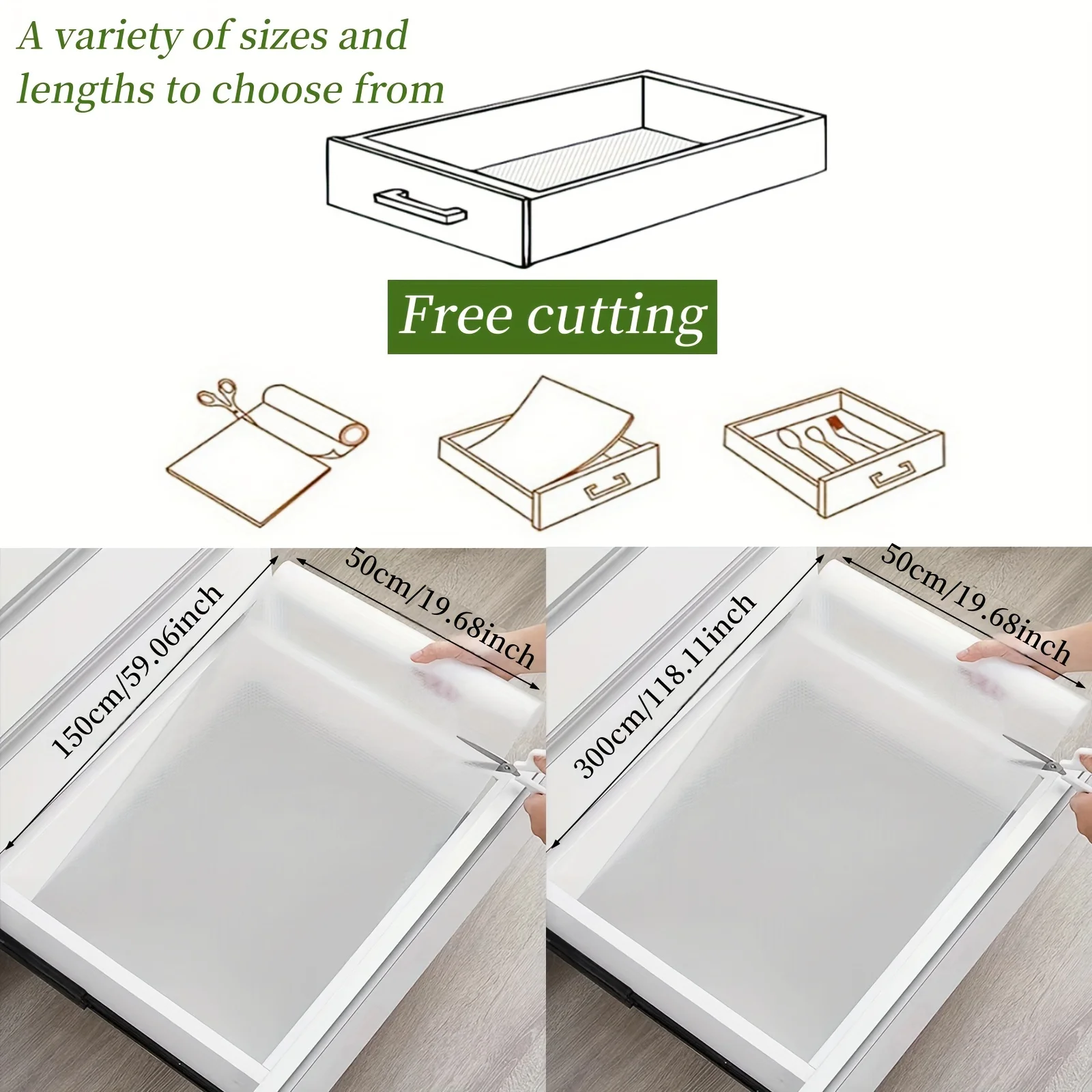 A Roll of Waterproof Drawer Liner Mat, Non-Slip EVA Cabinet Liner for Kitchen Counters, Wardrobes, Shoe Cabinets & Refrigerators