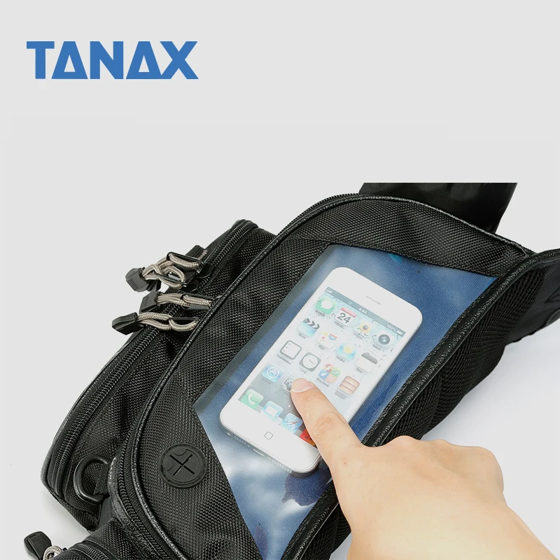 TANAX 6.3L Motorcycle Waist Bag Men Waterproof Rider Fanny Pack Hip Bag Touch Screen Phone Bag MFK-202 Nylon Material