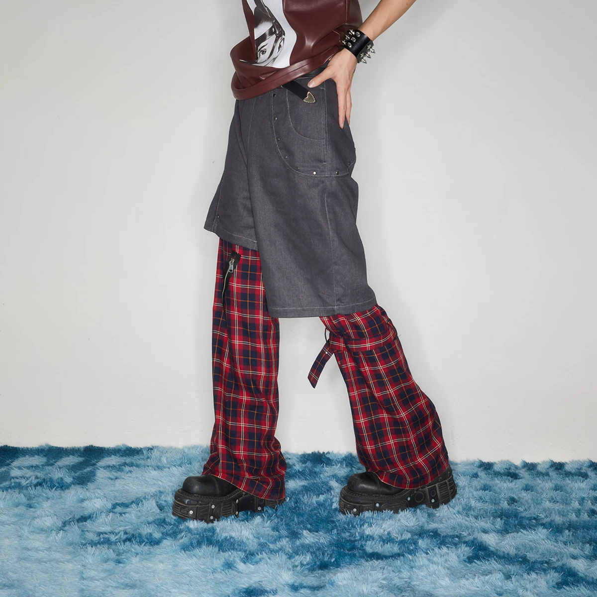 Retro Minority Design Sense Y2K Original Harajuku Style High Street Street Shooting Punk Lace-up Plaid Workwear Pants Trousers