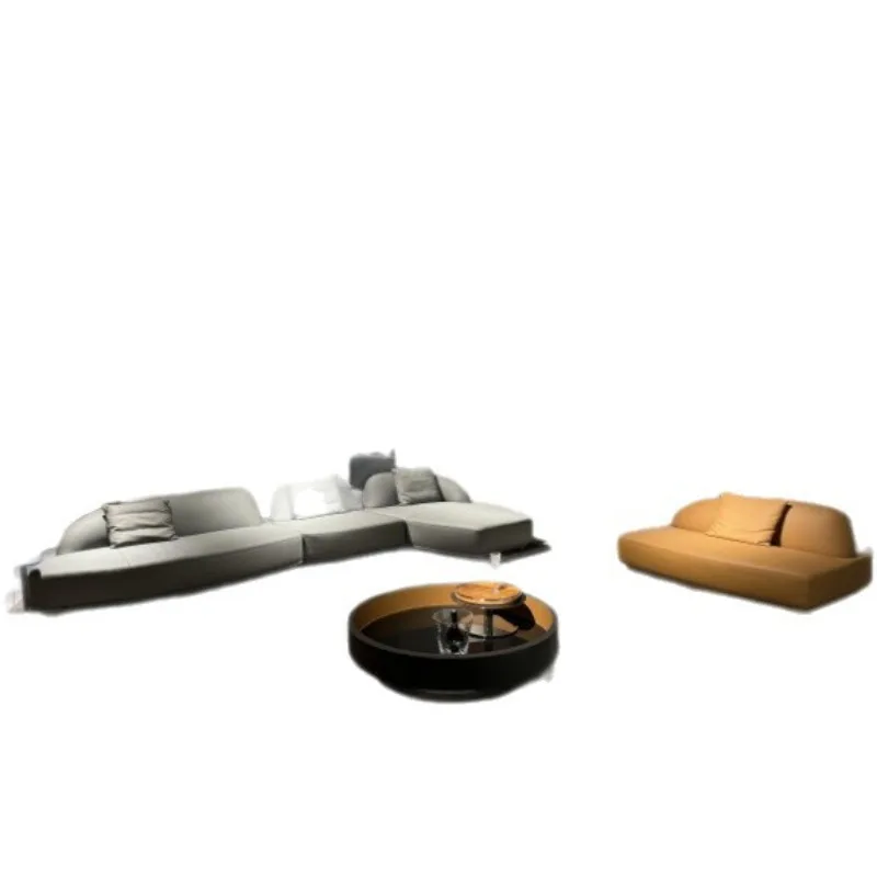 

North American black walnut combination leather sofa Italian corner first layer cowhide living room soft decoration