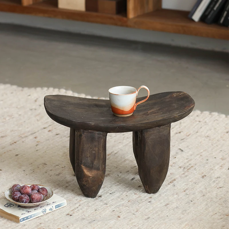 Black log oval four-legged stool living room solid wood small stool home low stool homestay style decoration