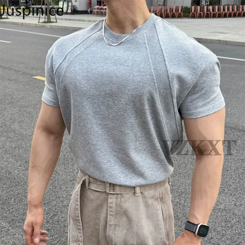 

Juspinice модная лоскутная спортивная мужская футболка в американском стиле с короткими рукавами, летняя дышащая футболка для фитнеса, мужская одежда