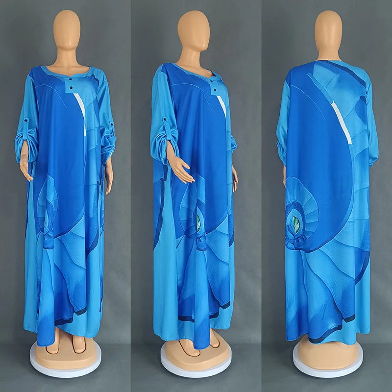 Plus Size Women's Dress Satin Printed Muslim Robe