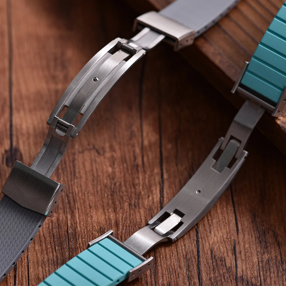 20 مللي متر Delugs CTS Fkm أشرطة ساعات مطاطية مع 4 ألوان مشبك فراشة نسيج فريد حزام ساعة الإفراج السريع لساعة العلامة التجارية