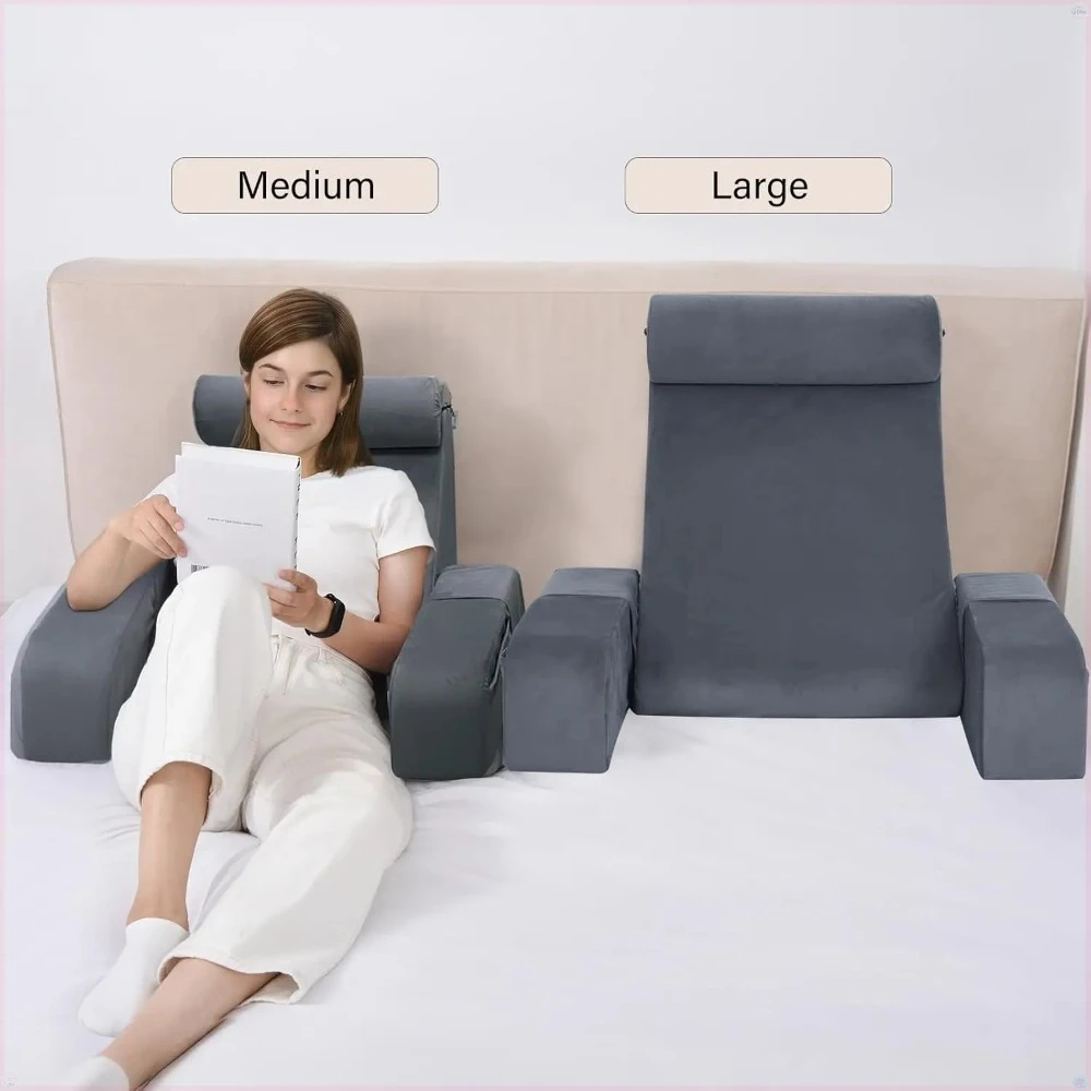 

Reading Pillow with Arms for Bed Support, 21" Large Back Support Pillow for Sitting up, Wedge Pillow Reclining,Watching TV, Grey