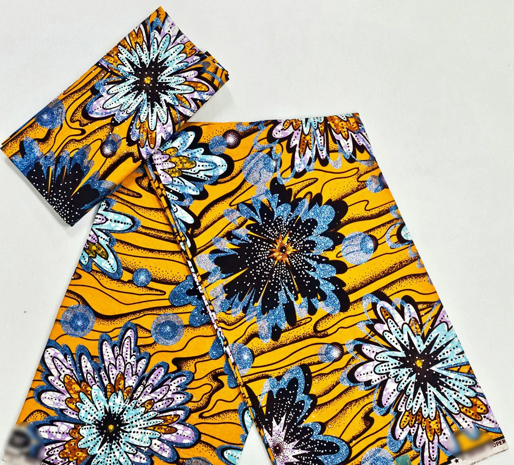 Beading Golden Diamond Cotton Prints African Super Gold Fabric With Stones Ankara Wax Fabric High Quality Women Party Dresses