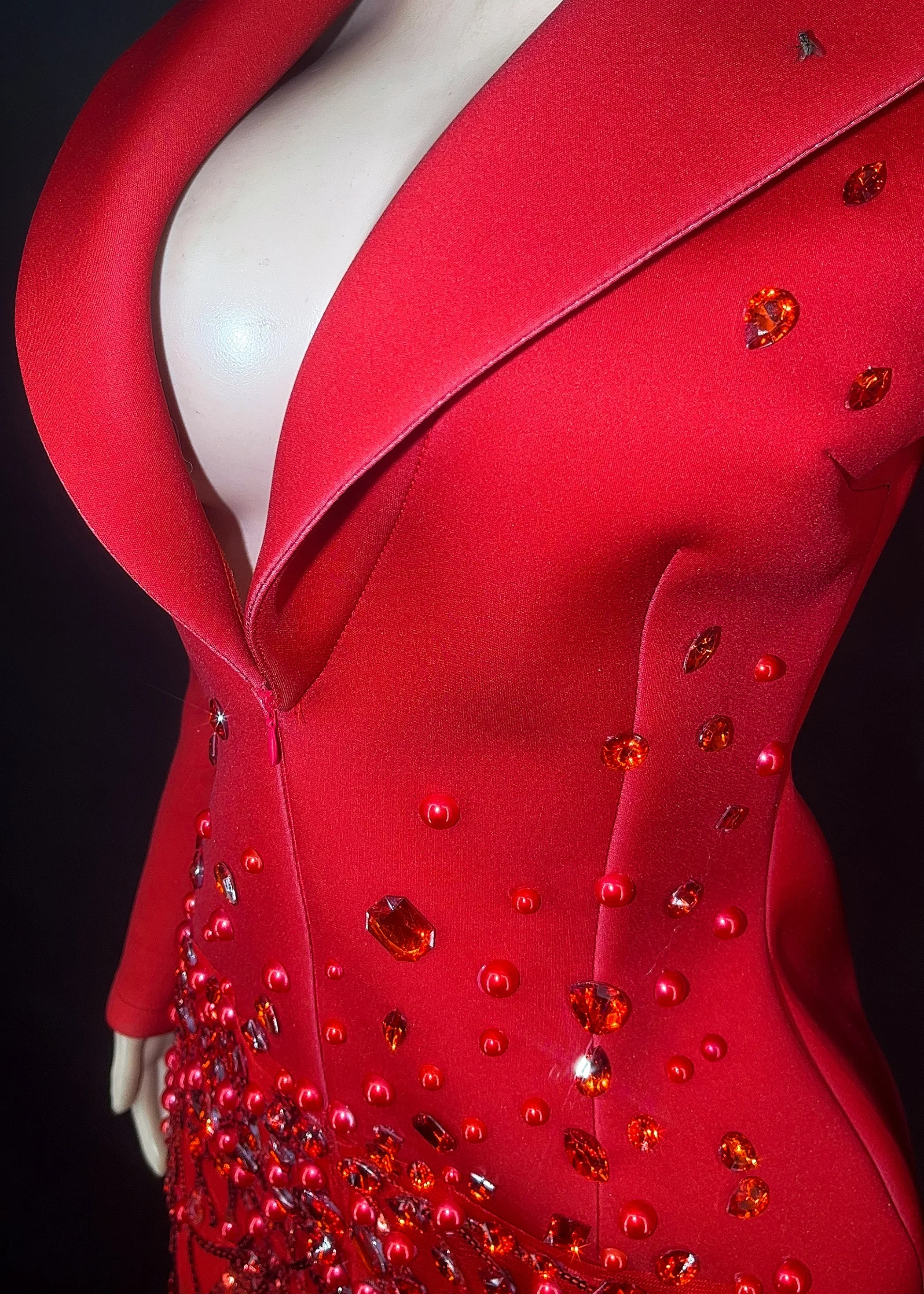 

Red Rhinestones Tassel Mini Cocktail Dress Women Jazz Dancer Performance Costume Red Fashion Nightclub Party Stage Dress