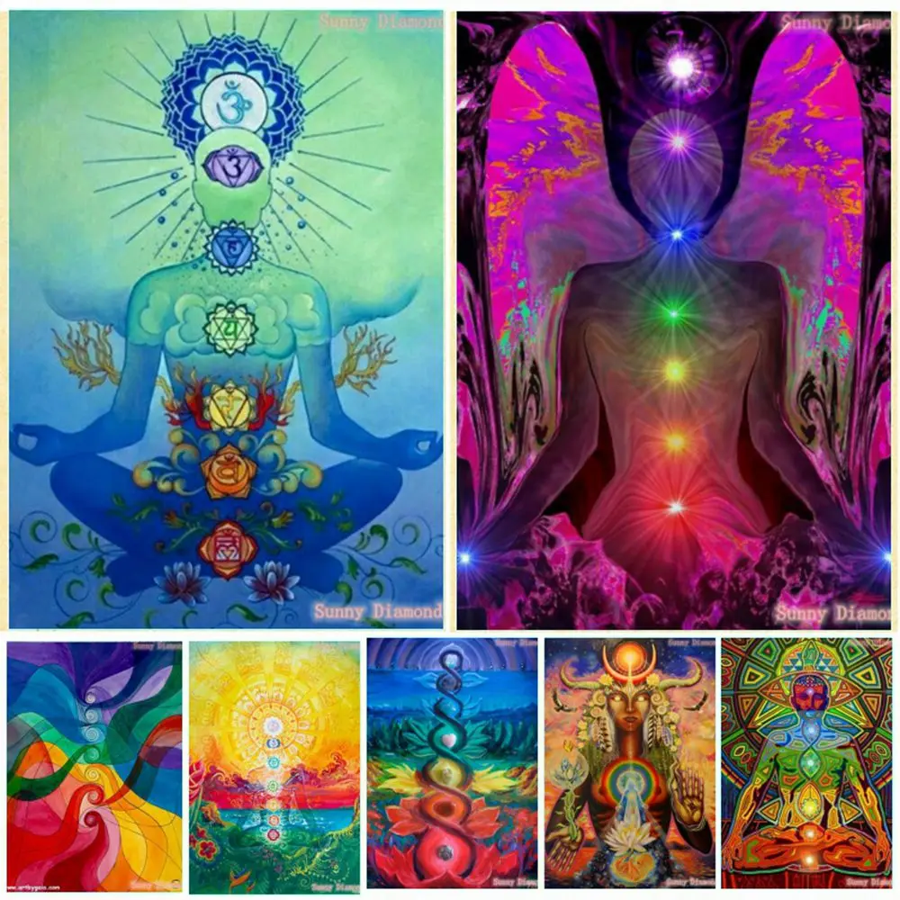 Chakra Meditation Diamnond Painting 5d Buddha Statue Home Decor Portrait Mandala Yoga Poster Art Full Drill Embroidery Handmade