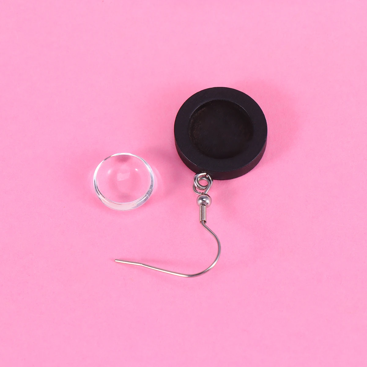 

40pcs 12Mm Diy Earring Accessories Wooden Ear Hook Glass Round Time Bases Jewelry Making Crafting Black Cabochon Cameo Stamp