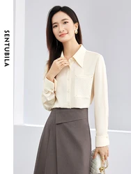 SENTUBILA Embroidery Spliced Chiffon Shirts Woman 2024 Spring Lapel Button Up Soft Straight Long Sleeve Women's Blouse 141C52647