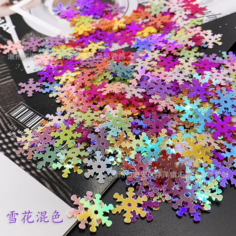 

1000g Wholesale 13mm 20mm 25mm Colorful Snowflake Sequin DIY Christmas Party Skirt Door Window Stage Decorative Snow Sequins