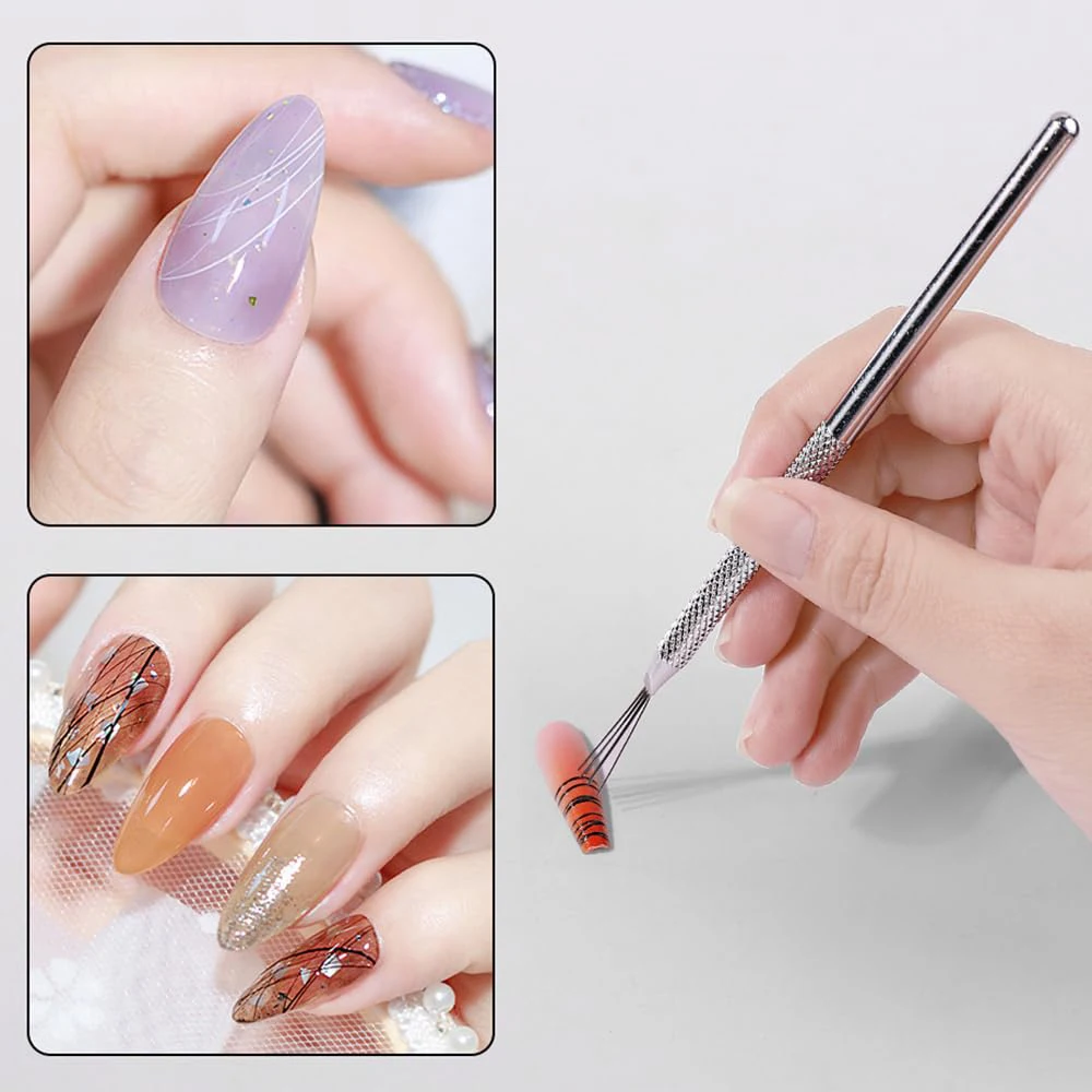 7-poliger Nagel Liner Nail Art Tools Edelstahl Streifenlinien Nail Art Stifte Biegsame Stifte Ultradünne Linie Nagelbürste Gelmalerei – Detail 5
