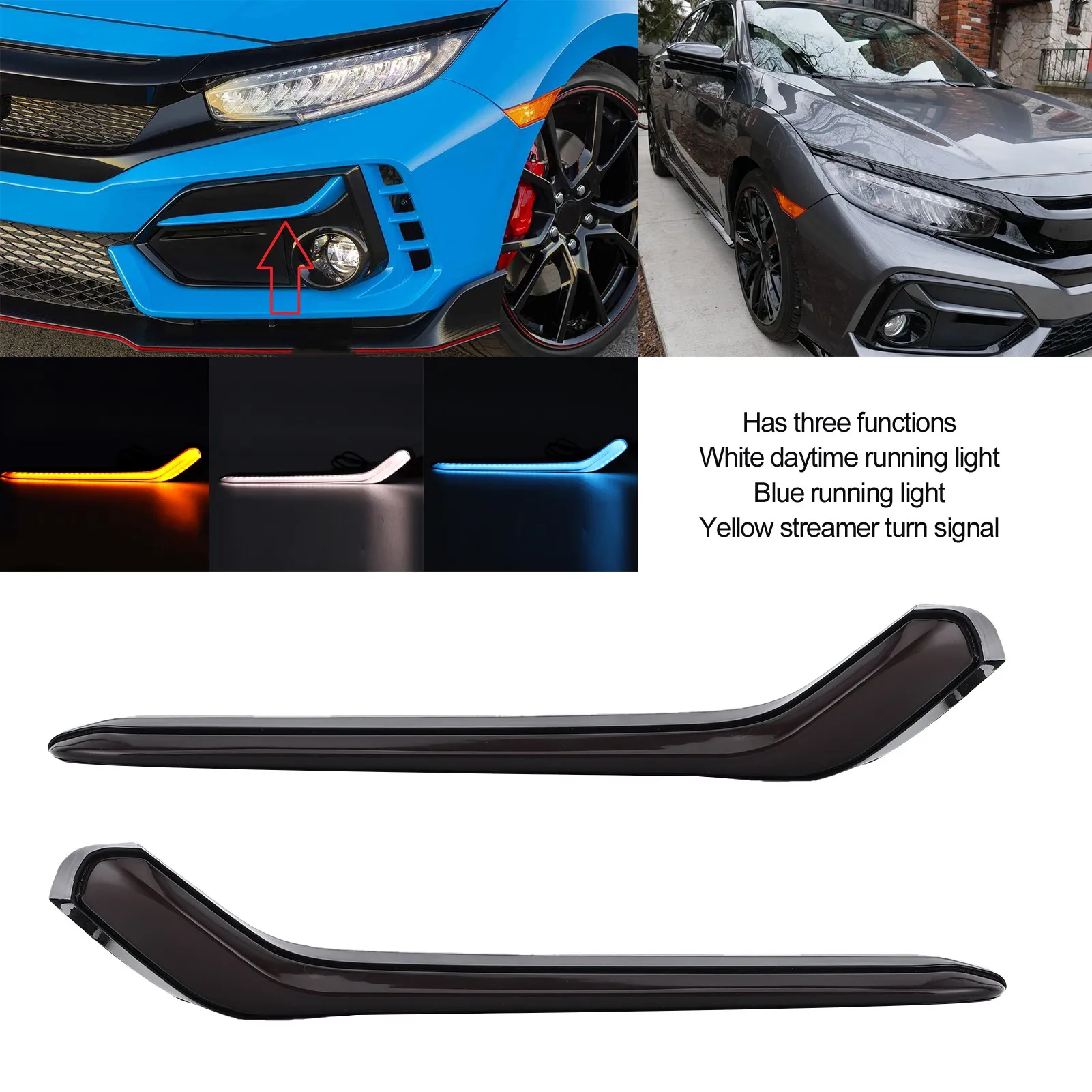 

Car Driving Front Lamp DRLLED 3 Color Daytime Running Light Accessory Fit for Honda Civic Hatchback 2019‑2020