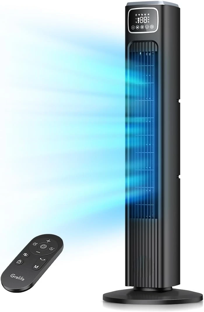 

36" Cooling Tower Fan, Bladeless Standing Fan with 80° Oscillation, Touch Screen & Remote Control - Ideal for Office B Fan