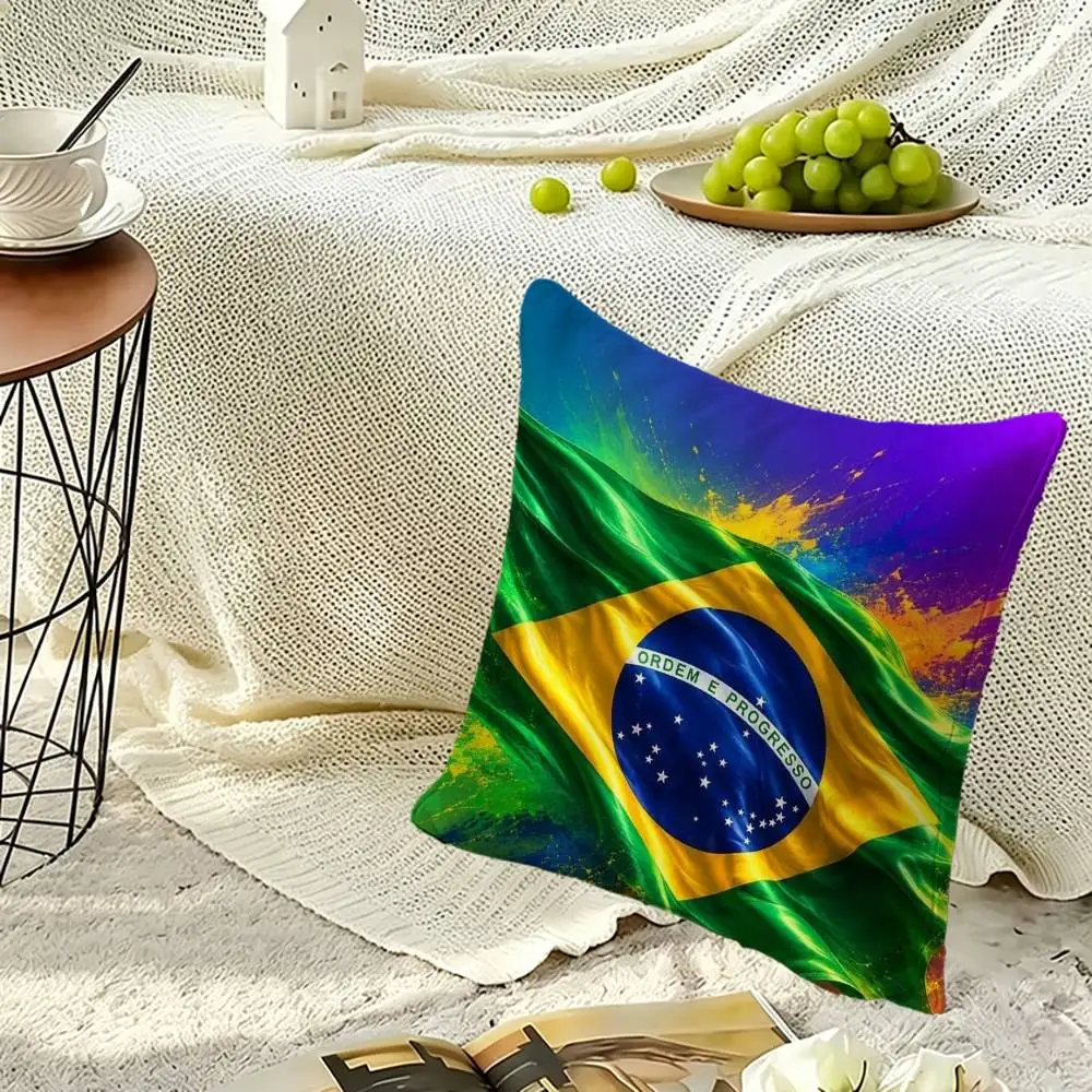 B-Brazil Brazilian Flag Soft Pillow Shell For Sofa Living Space Bedroom Headboard Backrest Square Cushion Cozy