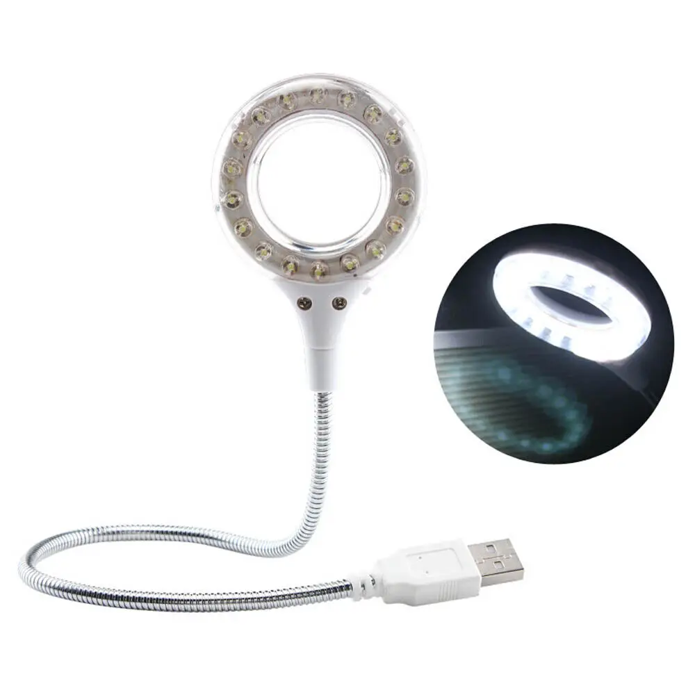 Mini Portable 18 Led USB Magnifying Glass Notebook Computer Light Desk Lamp